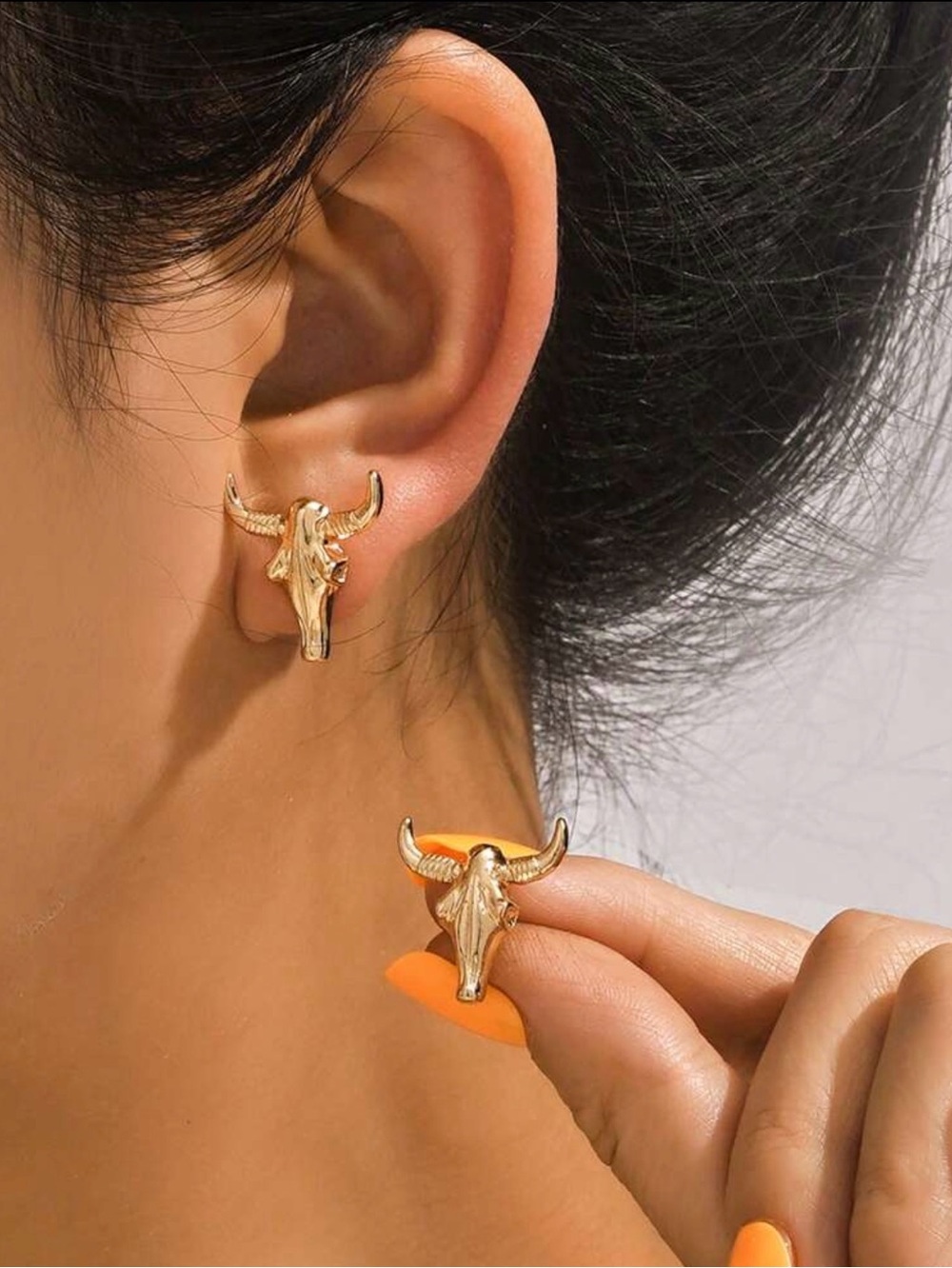 Gold Bull Skull Stud Earrings